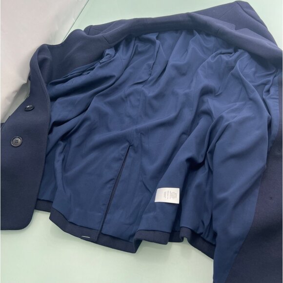 Talbots Blazer Jacket Size 10 Open Front Double Breasted Soft Navy Single Vent - Picture 3 of 6